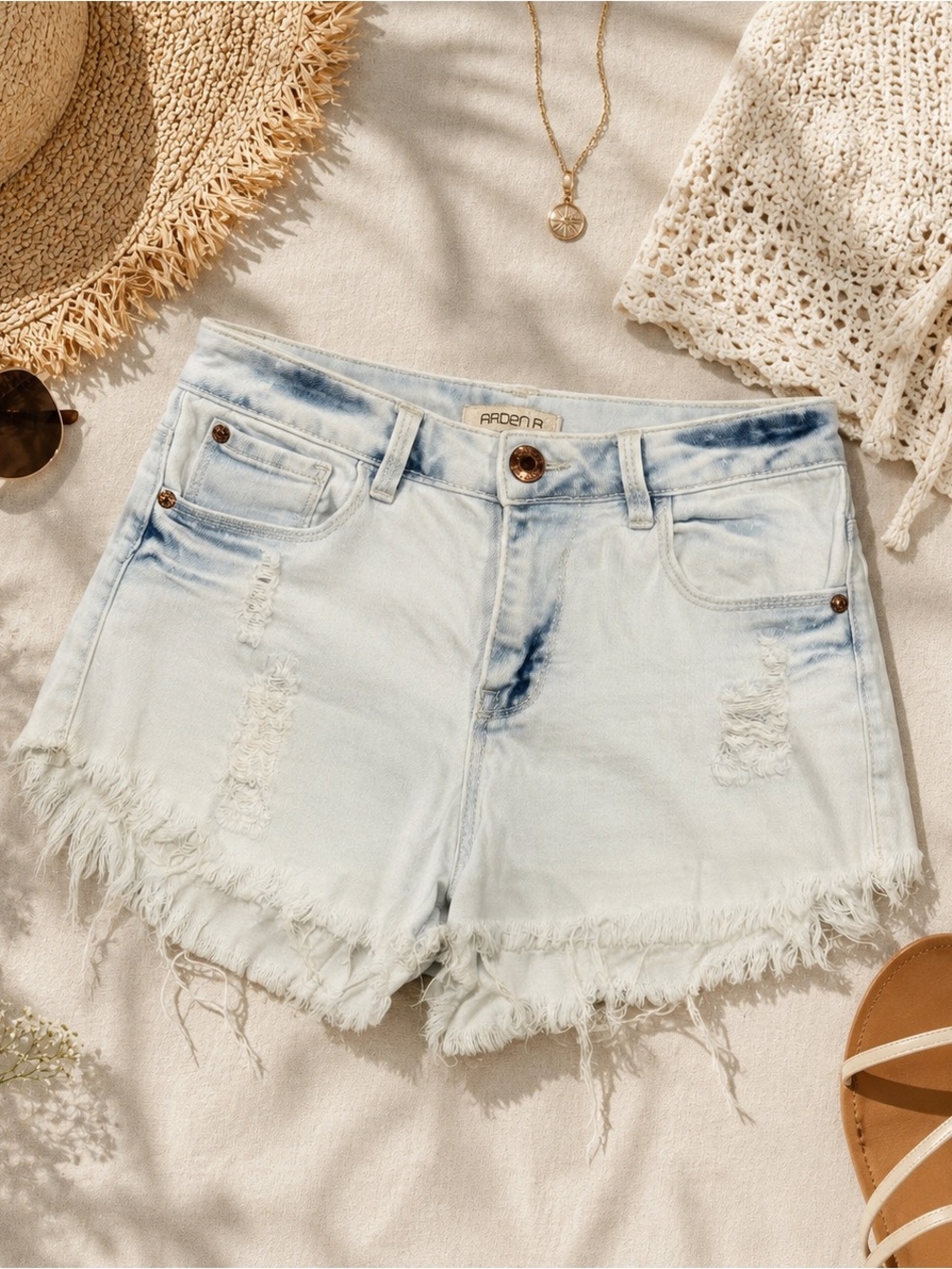Arden B Light Wash Distressed Denim Shorts